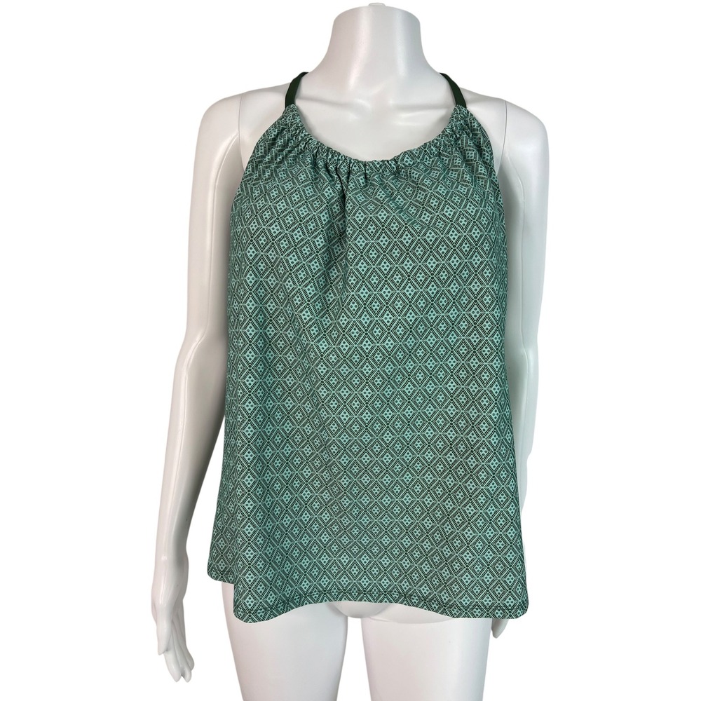Kona Sol Swim Tankini Top Teal Geometric Halter Built-in Bra Beach Boho Size XL